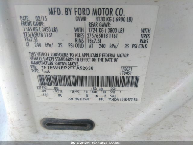 1FTEW1EP2FFA52638 Ford F-150 Xlt/xl/lariat