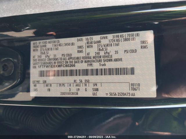 1FTFW1E8XMFC80266 Ford F-150 Xl/xlt/lariat