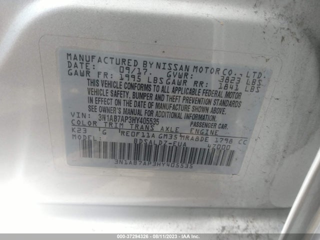 Nissan SENTRA SV 2017 3N1AB7AP3HY405535 Image 9