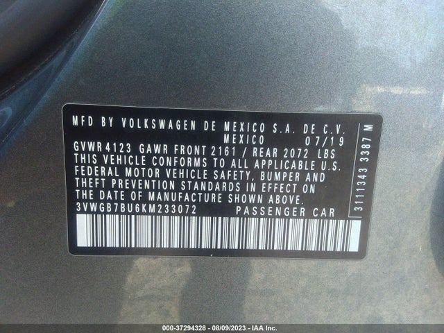 3VWGB7BU6KM233072 Volkswagen Jetta Sel Premium