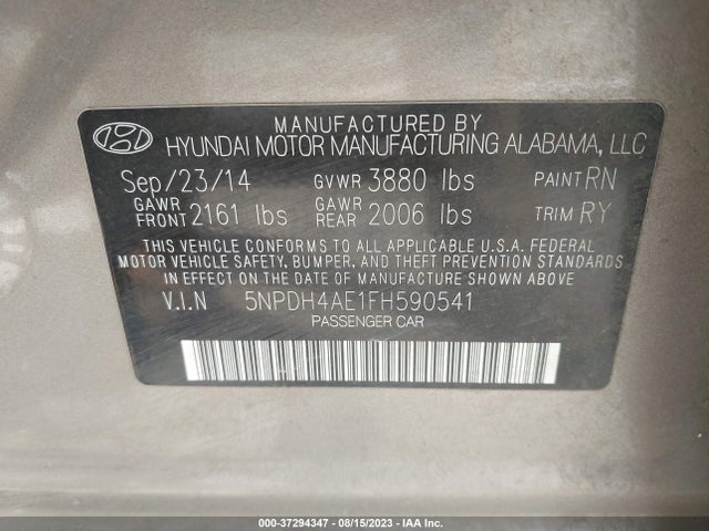 2015 HYUNDAI ELANTRA SE VIN: 5NPDH4AE1FH590541