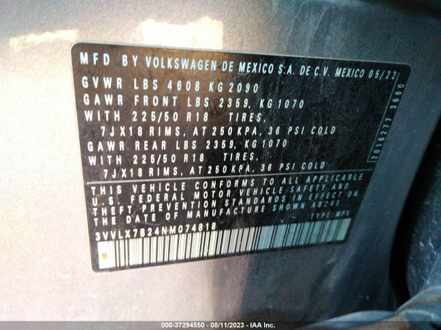 3VVLX7B24NM074818 Volkswagen TAOS SE