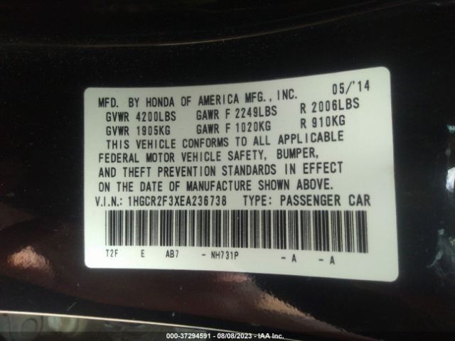 1HGCR2F3XEA236738 Honda Accord Sedan Lx