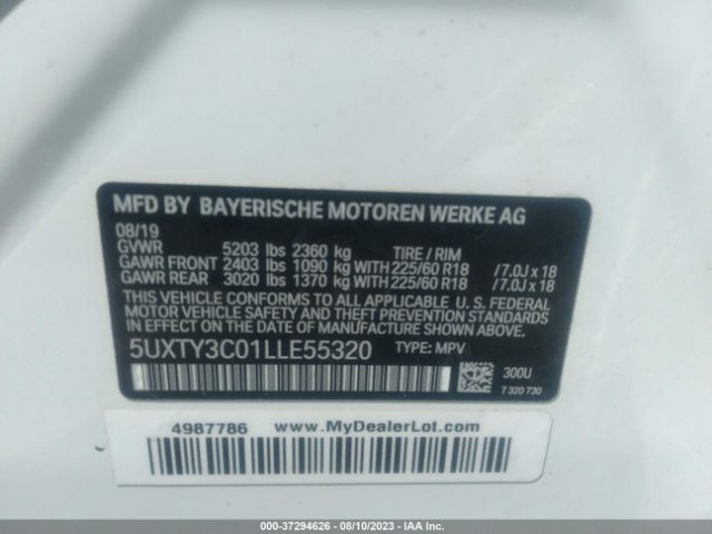 5UXTY3C01LLE55320 BMW X3 Sdrive30i