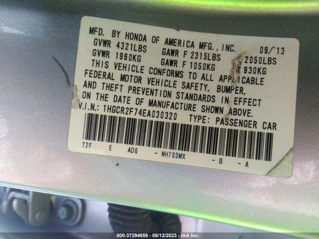 2014 HONDA ACCORD SEDAN EX VIN: 1HGCR2F74EA030320