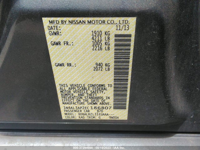 2014 NISSAN ALTIMA 2.5 S VIN: 1N4AL3AP2EC186807