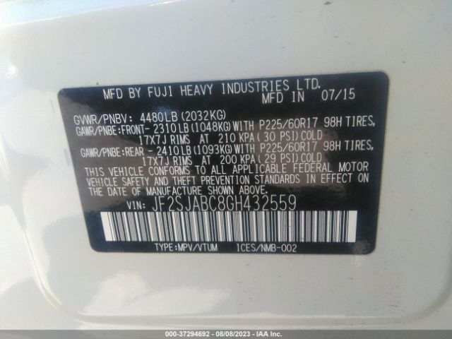 JF2SJABC8GH432559 Subaru Forester 2.5i