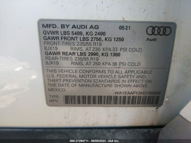 WA1BAAFY3M2109596 Audi Q5 Premium Plus