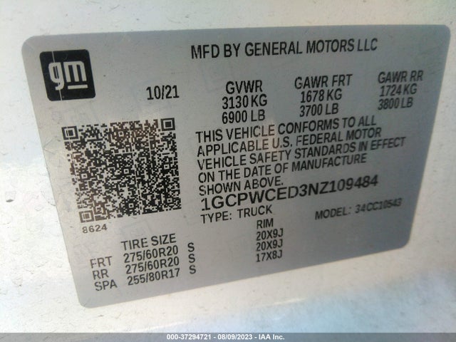 2022 Chevrolet Silverado 1500, VIN: 1GCPWCED3NZ109484