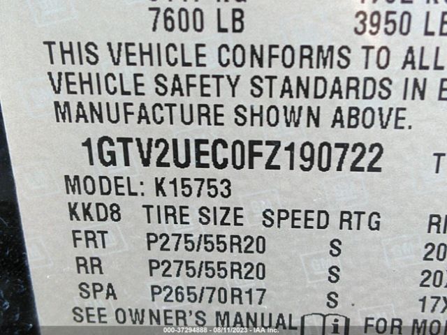 1GTV2UEC0FZ190722 GMC Sierra 1500 Sle