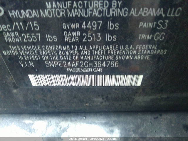Продажа на аукционе авто 2016 Hyundai Sonata 2.4l Se, vin: 5NPE24AF2GH364766, номер лота: 37295001