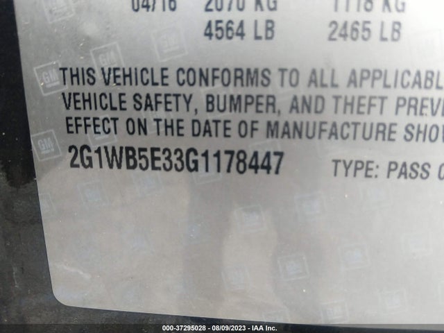 Chevrolet Impala Limited Lt 2016 2G1WB5E33G1178447 Image 9