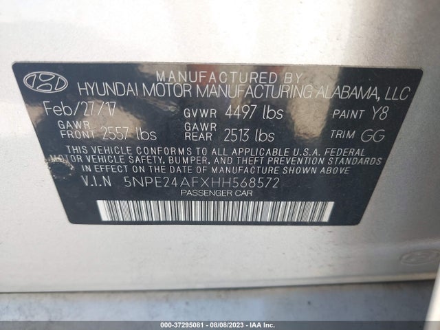 Hyundai Sonata 2.4l 2017 5NPE24AFXHH568572 Image 10