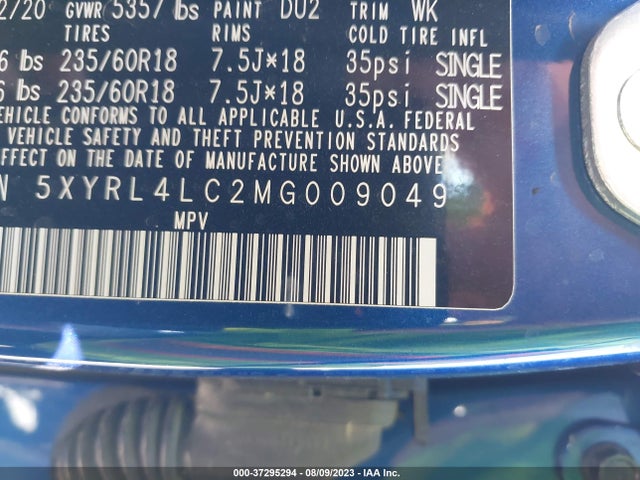 2021 KIA SORENTO S VIN: 5XYRL4LC2MG009049