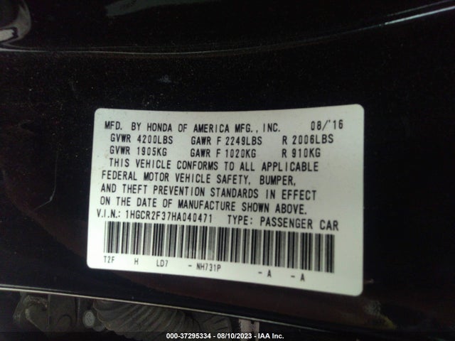 2017 HONDA ACCORD SEDAN LX VIN: 1HGCR2F37HA040471