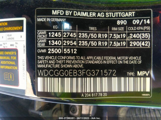 WDCGG0EB3FG371572 Mercedes-Benz Glk-class Glk 250 Bluetec