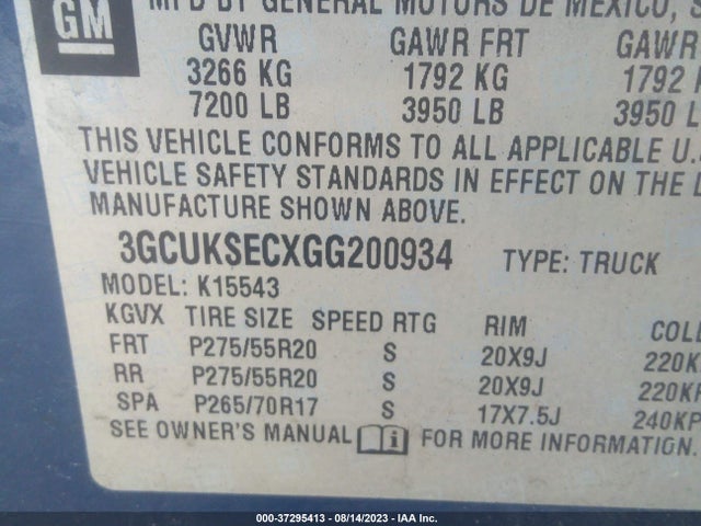 2016 CHEVROLET SILVERADO 1500 LTZ VIN: 3GCUKSECXGG200934