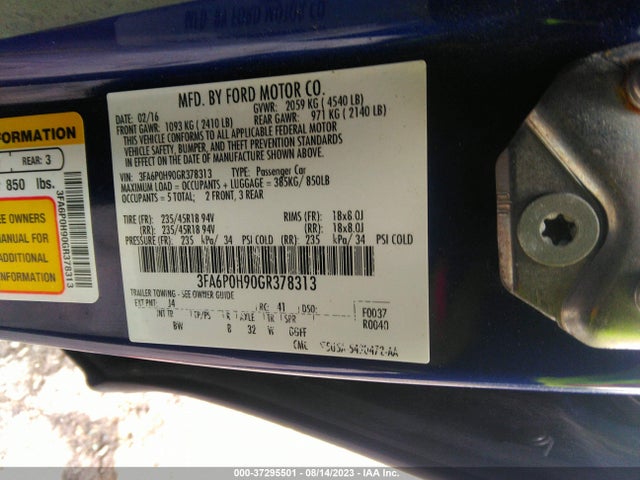 Ford FUSION SE 2016 3FA6P0H90GR378313 Image 9