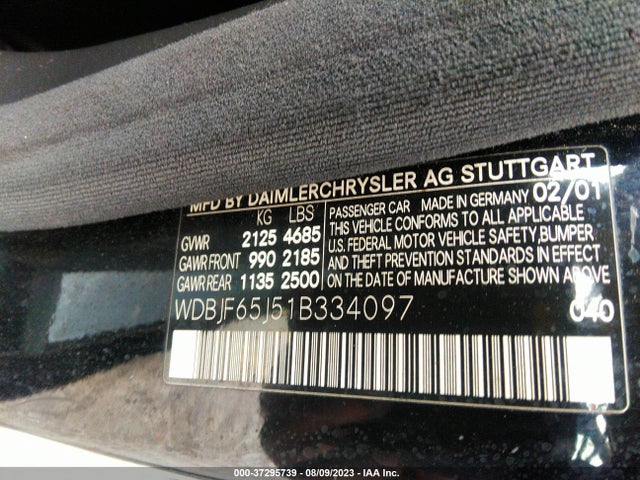 2001 MERCEDES-BENZ E-CLASS VIN: WDBJF65J51B334097