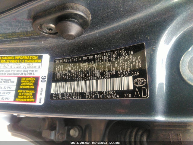 2017 TOYOTA COROLLA L/LE/XLE/SE VIN: 2T1BURHE6HC788396