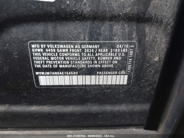 2010 VOLKSWAGEN PASSAT SEDAN KOMFORT VIN: WVWJM7AN0AE154580