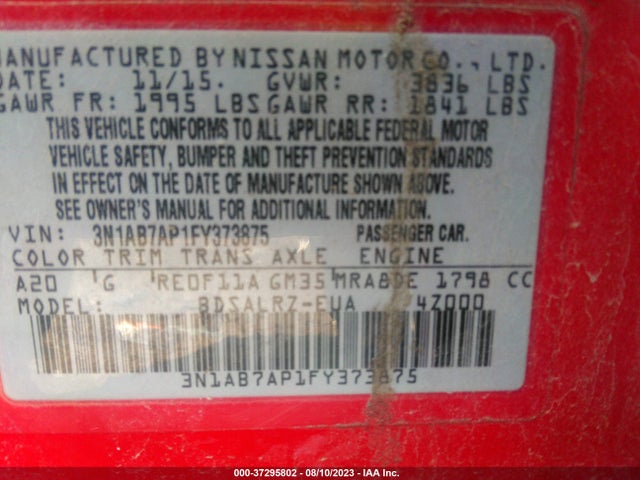 Nissan SENTRA SR 2015 3N1AB7AP1FY373875 Image 9