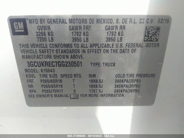 Chevrolet Silverado 1500 Lt 2016 3GCUKREC7GG230501 Image 9