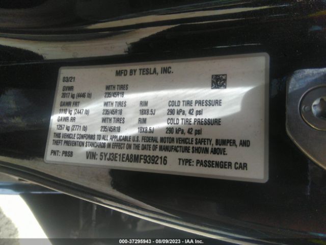 5YJ3E1EA8MF939216 Tesla Model 3 Standard Range Plus