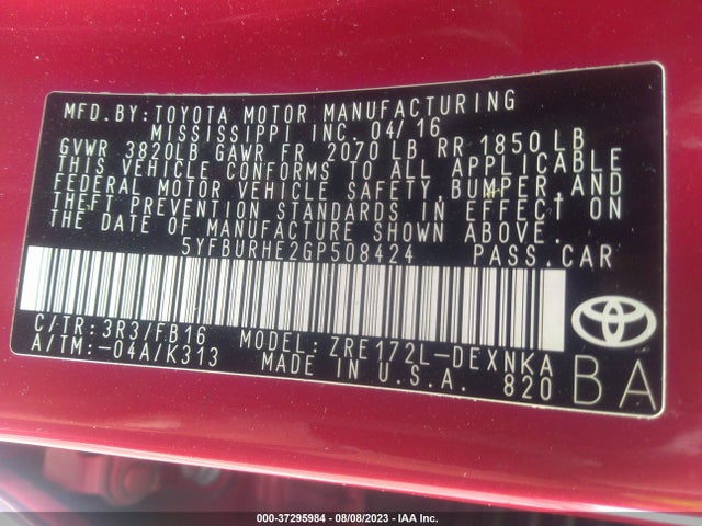 Toyota Corolla L/le/s/s Plus/le Plus 2016 5YFBURHE2GP508424 Image 15