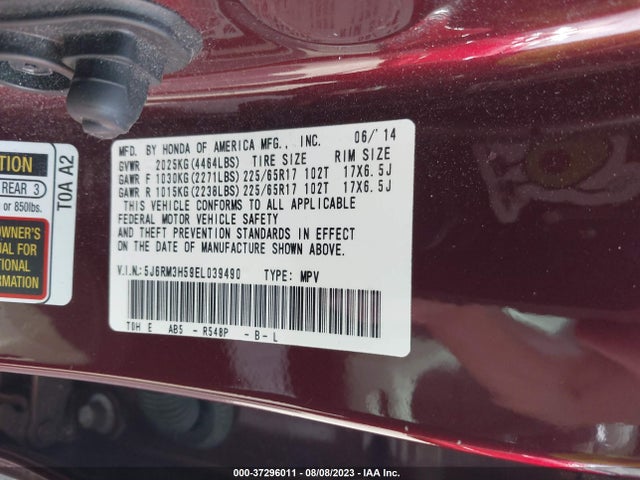 Honda CR-V EX 2014 5J6RM3H59EL039490 Image 9