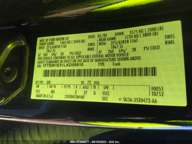 1FTEW1E51LKD50910 Ford F-150 Xl/xlt/lariat