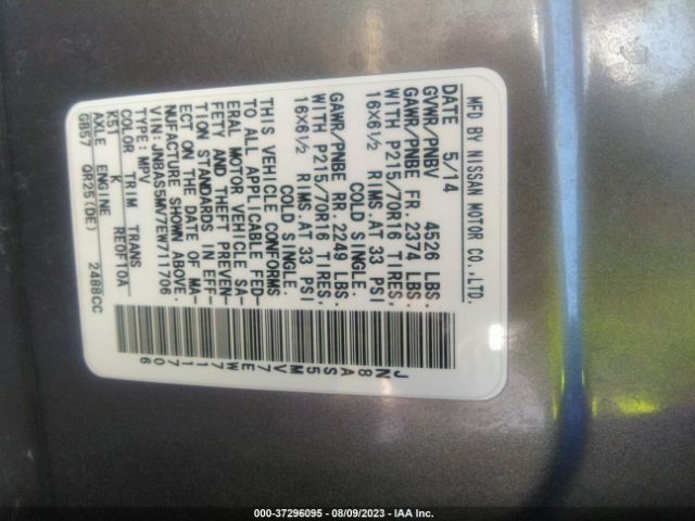 JN8AS5MV7EW711706 Nissan Rogue Select S