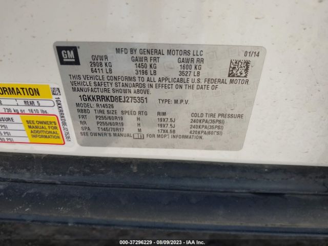 1GKKRRKD8EJ275351 GMC ACADIA SLT