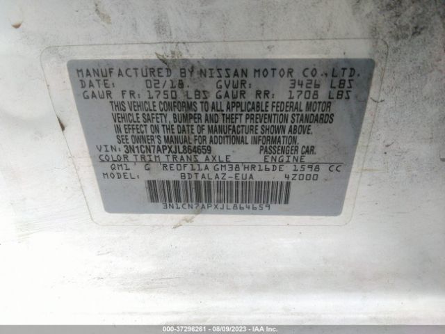 3N1CN7APXJL864659 Nissan Versa Sedan S Plus