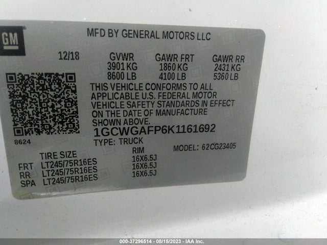 Chevrolet Express 2500 Work Van 2019 1GCWGAFP6K1161692 Image 9