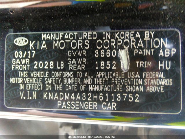 KNADM4A32H6113752 KIA RIO LX
