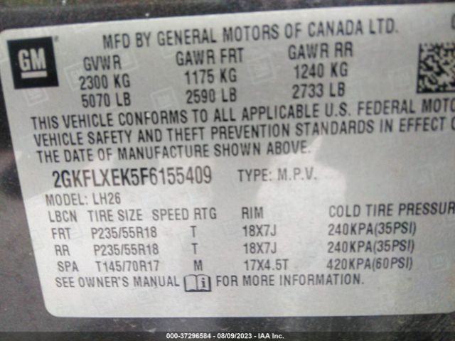2GKFLXEK5F6155409 GMC Terrain Slt