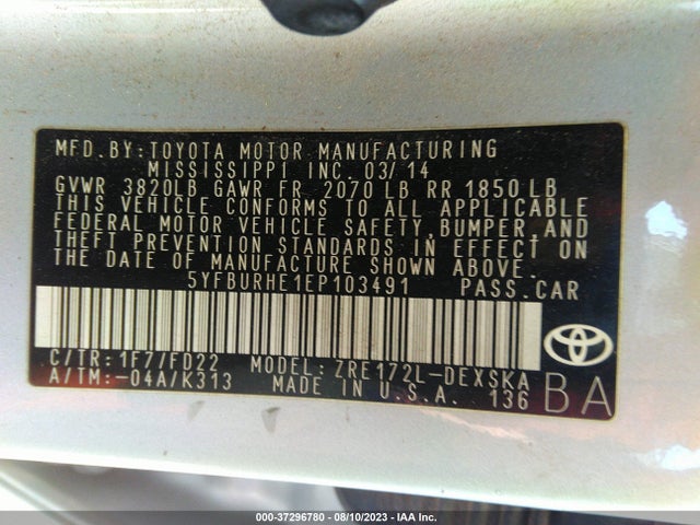 Toyota Corolla L/le/s/s Plus/le Plus 2014 5YFBURHE1EP103491 Image 15