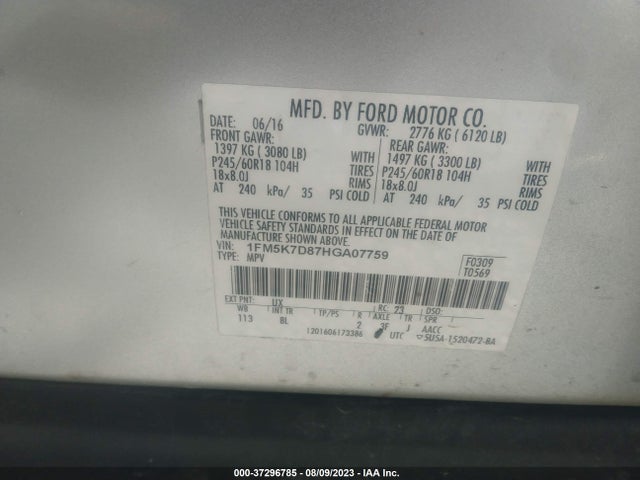 Ford EXPLORER XLT 2017 1FM5K7D87HGA07759 Image 9