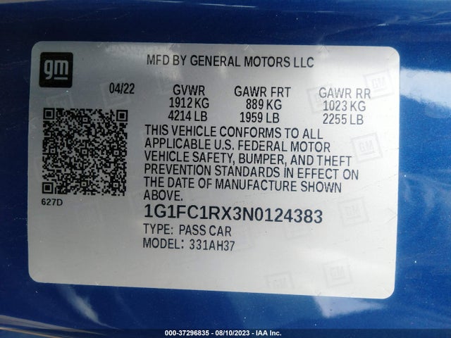Chevrolet Camaro 3lt 2022 1G1FC1RX3N0124383 Image 9