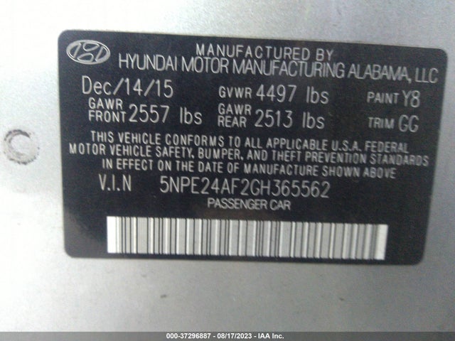 Hyundai Sonata 2.4l Se 2016 5NPE24AF2GH365562 Image 10