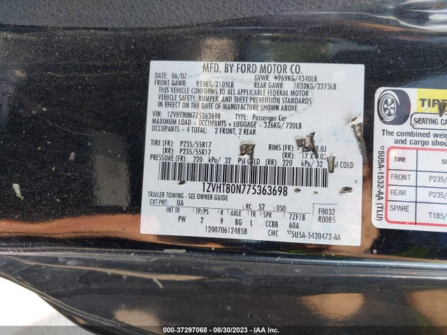 2007 FORD MUSTANG DELUXE/PREMIUM VIN: 1ZVHT80N775363698