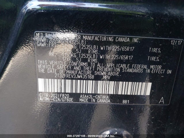2018 TOYOTA RAV4 LE VIN: 2T3ZFREV3JW435168