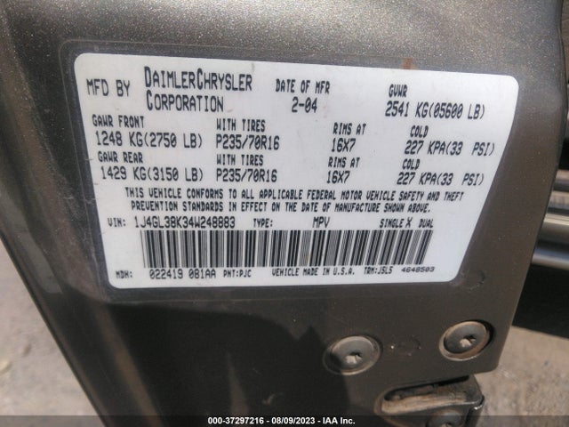 2004 JEEP LIBERTY RENEGADE VIN: 1J4GL38K34W248883