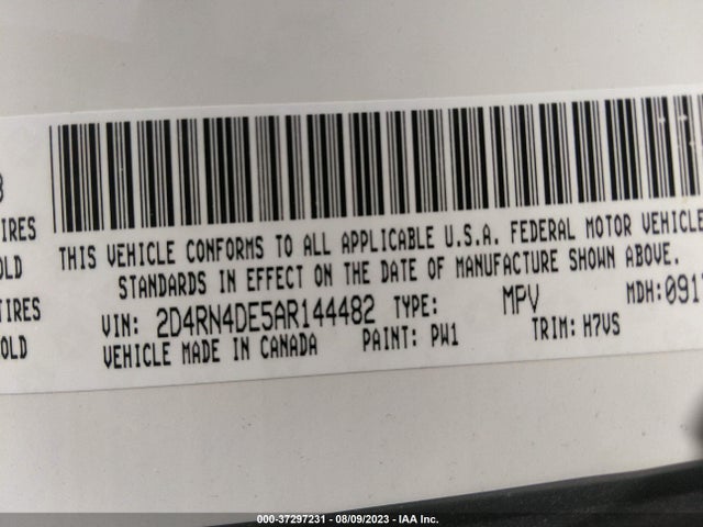 2010 DODGE GRAND CARAVAN SE VIN: 2D4RN4DE5AR144482