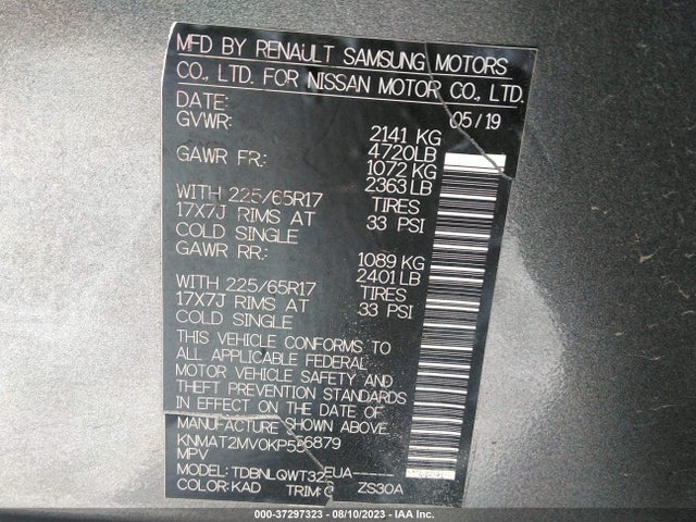 2019 NISSAN ROGUE SV VIN: KNMAT2MV0KP556879