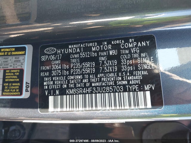 Hyundai Santa Fe Limited Ultimate 2018 KM8SR4HF3JU285703 Image 9