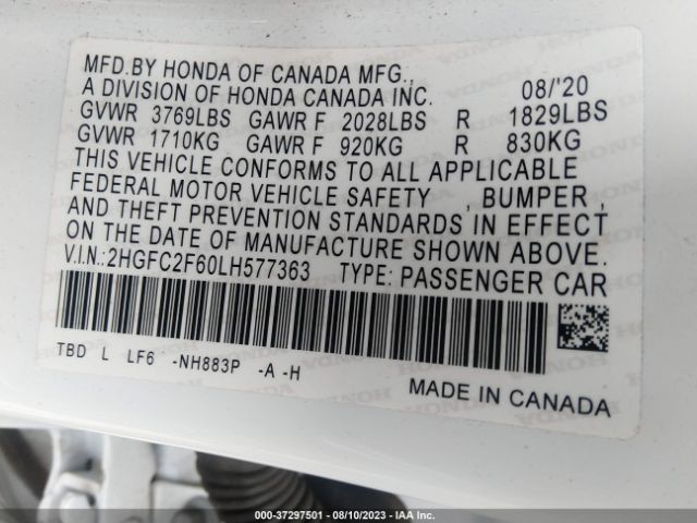 2HGFC2F60LH577363 Honda Civic Sedan Lx
