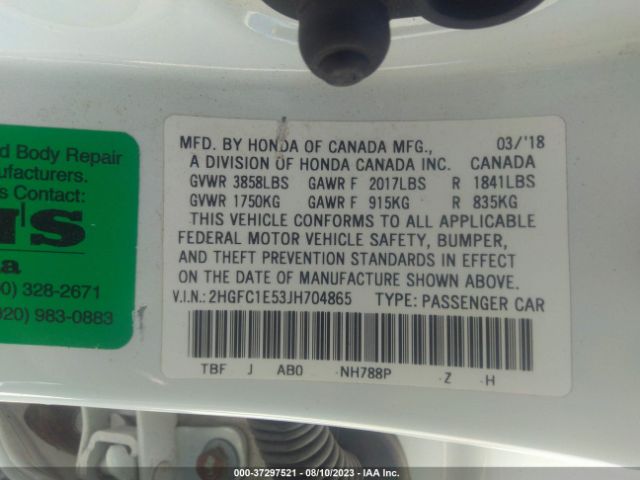 2HGFC1E53JH704865 Honda CIVIC SI SEDAN