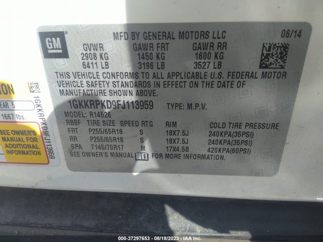 GMC ACADIA SLE 2015 1GKKRPKD9FJ113959 Image 9